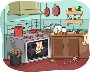 Illustration of a Dirty Kitchen Teeming with Thrash